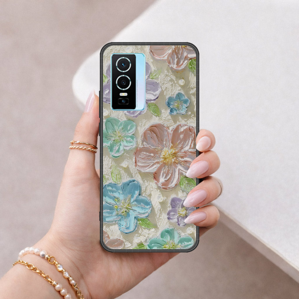 Vivo Y76 5G Cover - Floral Series - Design 14 - Blue & Purple - HQ Premium Shine Durable Shatterproof Case