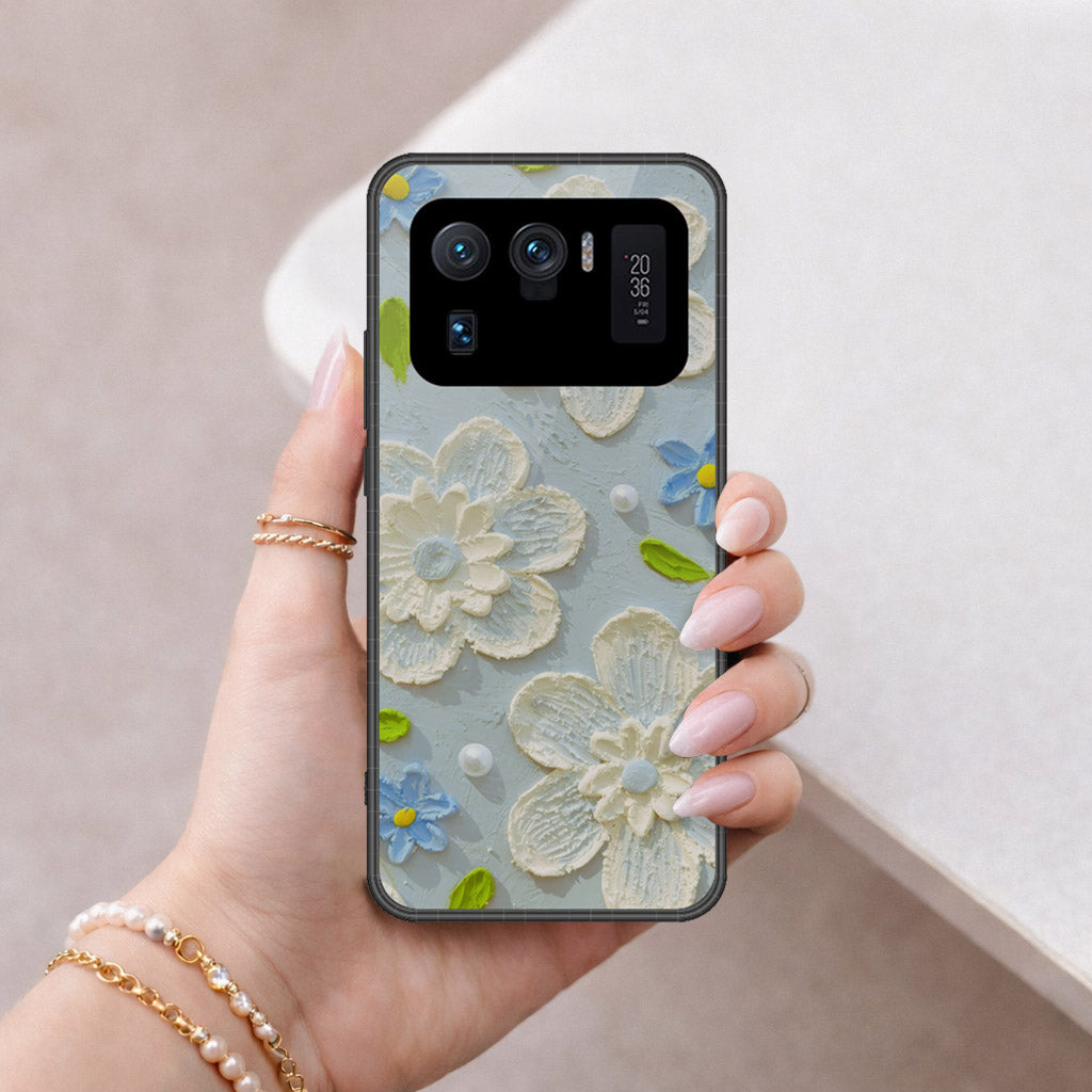 Xiaomi Mi 11 Ultra Cover - Floral Series - Design 3 - Sky Blue - HQ Ultra Shine Premium Infinity Glass Soft Silicon Borders Case