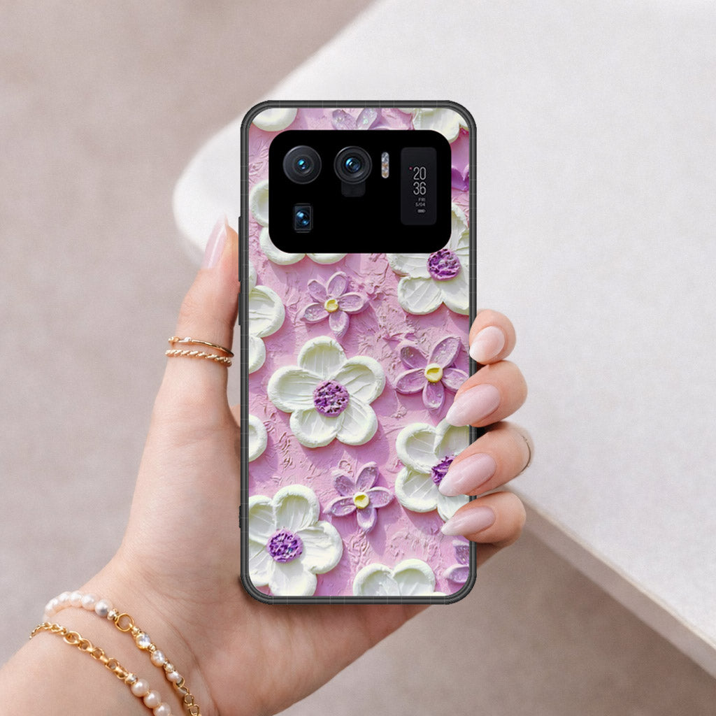 Xiaomi Mi 11 Ultra Cover - Floral Series - Design 4 - Purple & White - HQ Ultra Shine Premium Infinity Glass Soft Silicon Borders Case