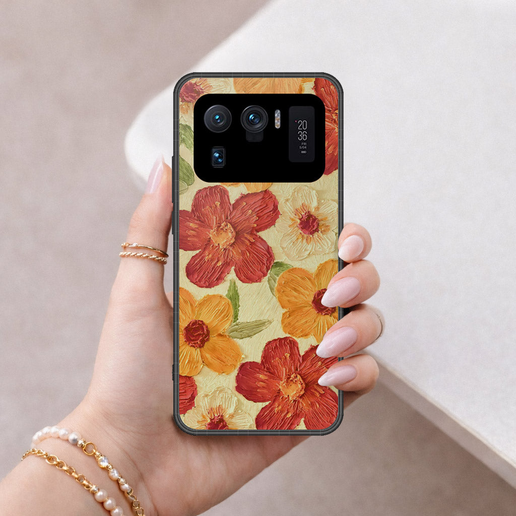Xiaomi Mi 11 Ultra Cover - Floral Series - Design 6 - Red & Orange - HQ Ultra Shine Premium Infinity Glass Soft Silicon Borders Case