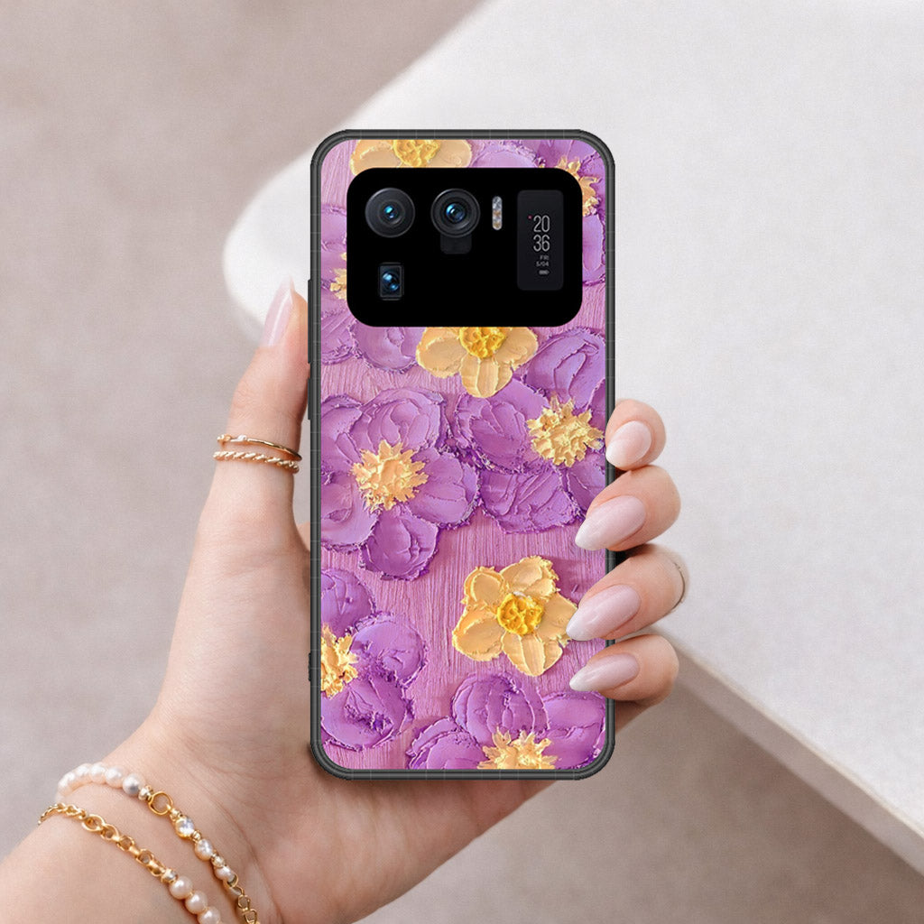 Xiaomi Mi 11 Ultra Cover - Floral Series - Design 8 - Purple & Yellow - HQ Ultra Shine Premium Infinity Glass Soft Silicon Borders Case
