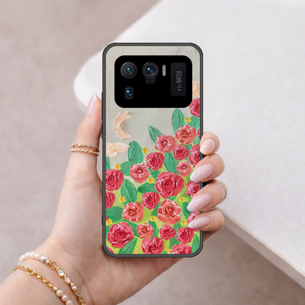 Xiaomi Mi 11 Ultra Cover - Floral Series - Design 10 - Red & Green - HQ Ultra Shine Premium Infinity Glass Soft Silicon Borders Case