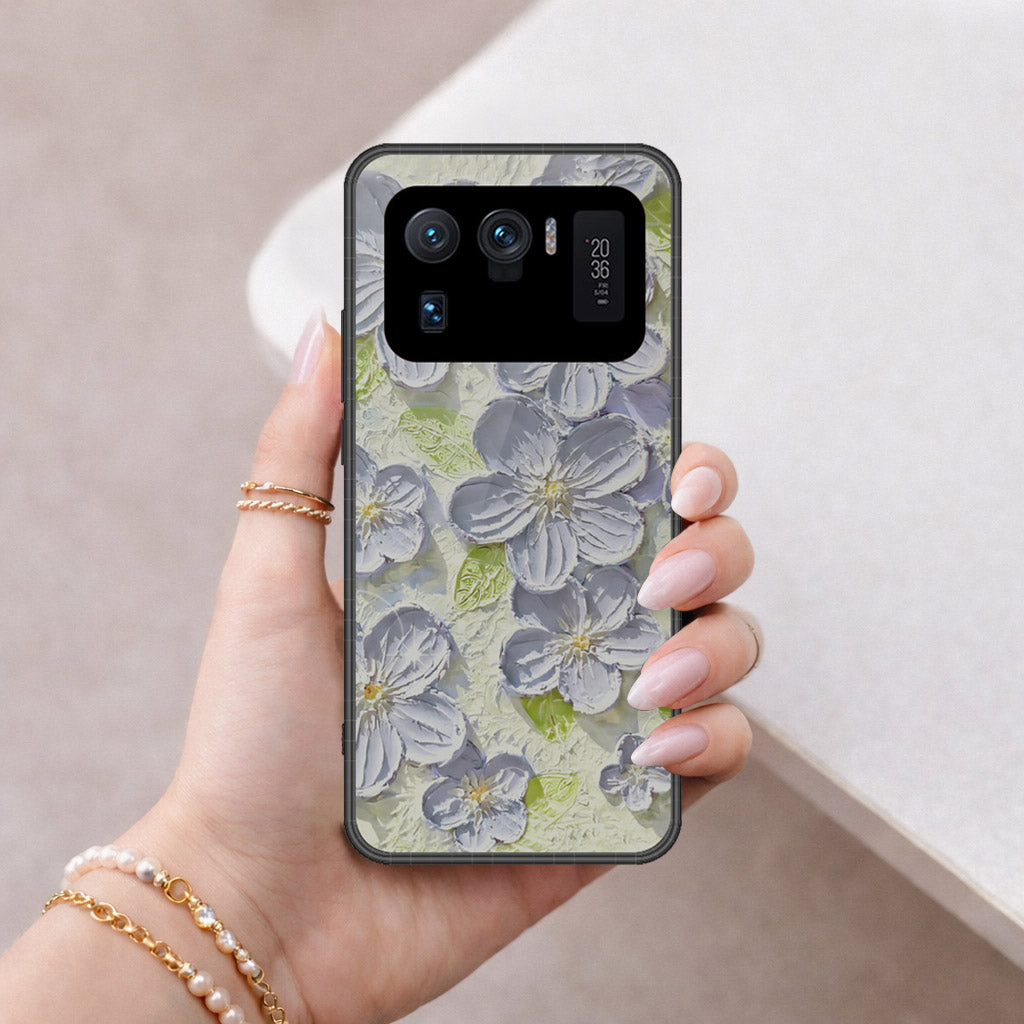 Xiaomi Mi 11 Ultra Cover - Floral Series - Design 12 - Grey & Green - HQ Ultra Shine Premium Infinity Glass Soft Silicon Borders Case