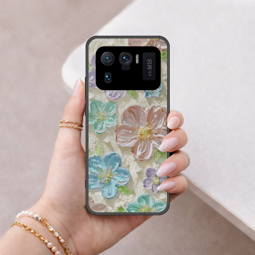 Xiaomi Mi 11 Ultra Cover - Floral Series - Design 14 - Blue & Purple - HQ Ultra Shine Premium Infinity Glass Soft Silicon Borders Case