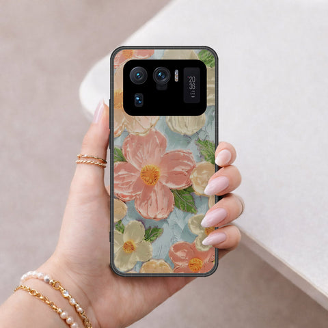 Xiaomi Mi 11 Ultra Cover - Floral Series - Design 16 - Cyan & Pink - HQ Ultra Shine Premium Infinity Glass Soft Silicon Borders Case