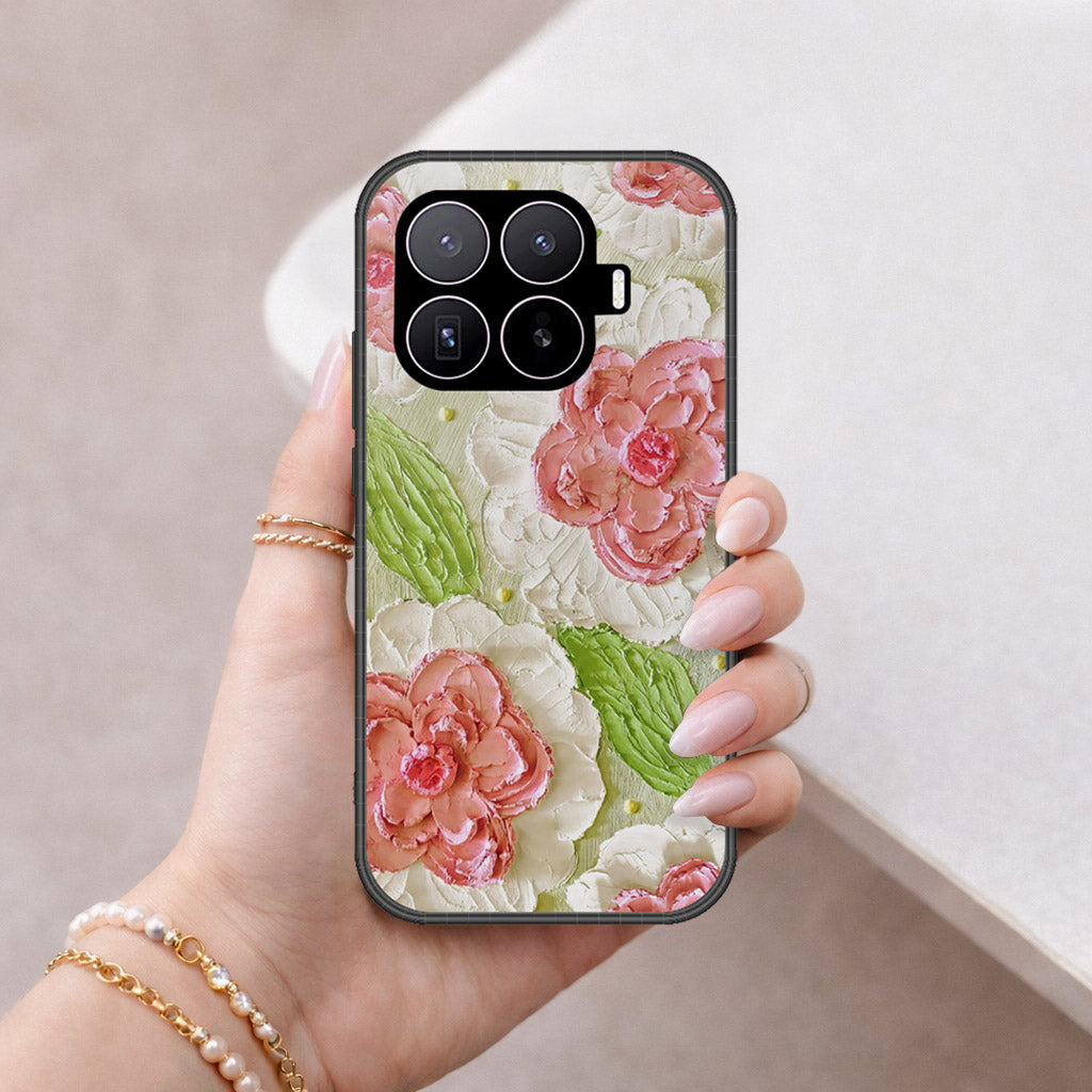 Xiaomi 17T Pro Cover - Floral Series - Design 13 - Offwhite & Green - HQ Ultra Shine Premium Infinity Glass Soft Silicon Borders Case
