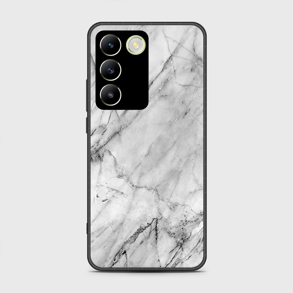 Vivo Y100 4G Cover- White Marble Series - HQ Ultra Shine Premium Infinity Glass Soft Silicon Borders Case (Fast Delivery)