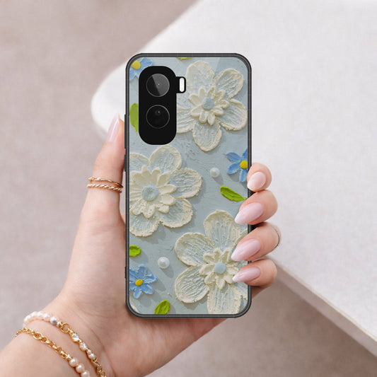 Vivo T5 Pro Cover - Floral Series - Design 3 - Sky Blue - HQ Ultra Shine Premium Infinity Glass Soft Silicon Borders Case