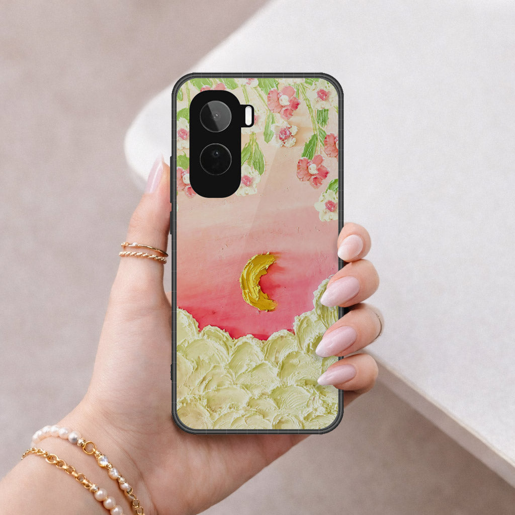 Vivo Y500 Cover - Floral Series - Design 7 - Pink & Yellow - HQ Ultra Shine Premium Infinity Glass Soft Silicon Borders Case