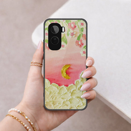Vivo T5 Pro Cover - Floral Series - Design 7 - Pink & Yellow - HQ Ultra Shine Premium Infinity Glass Soft Silicon Borders Case