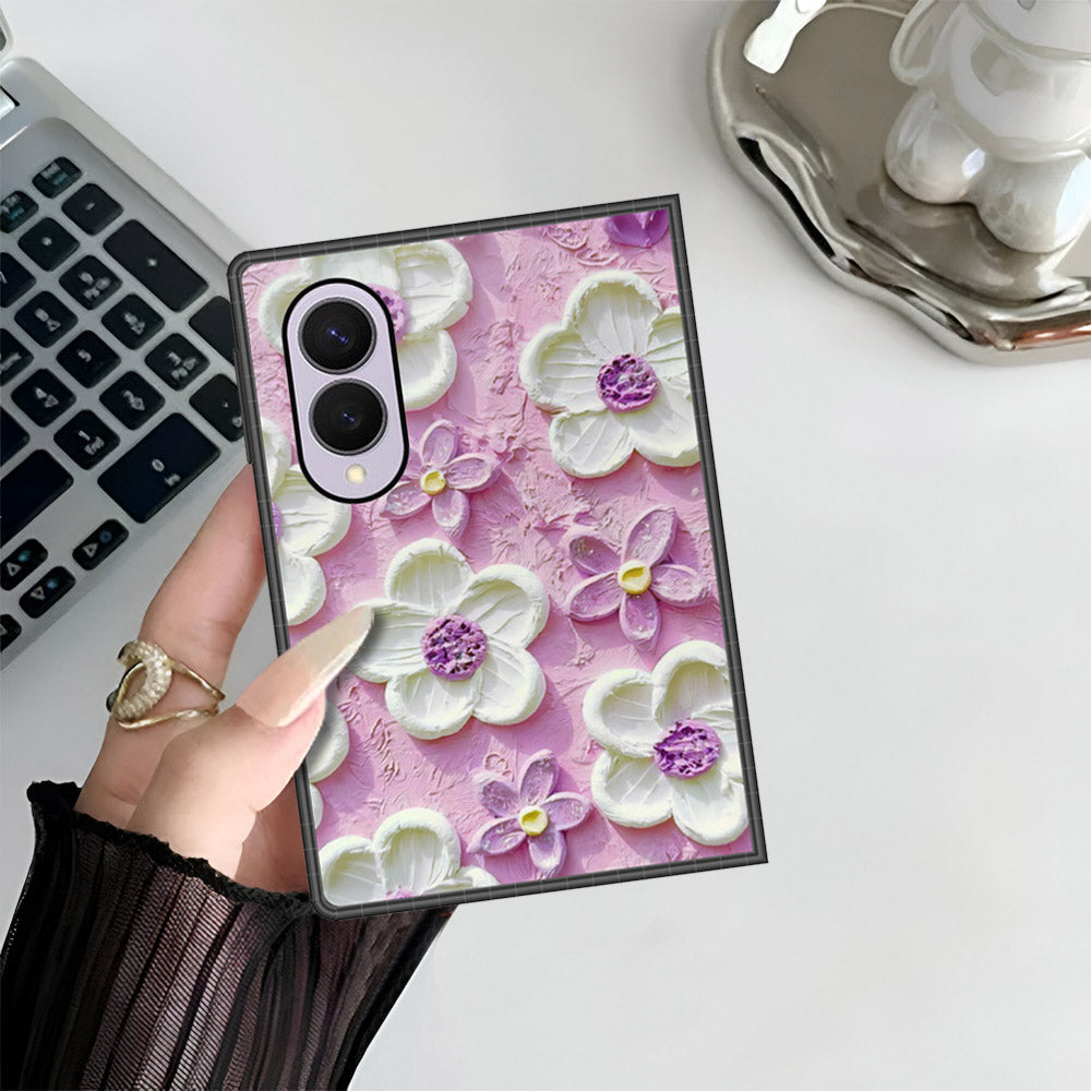 Samsung Galaxy Z Fold 8 Cover - Floral Series - Design 4 - Purple & White - HQ Premium Shine Durable Shatterproof Case