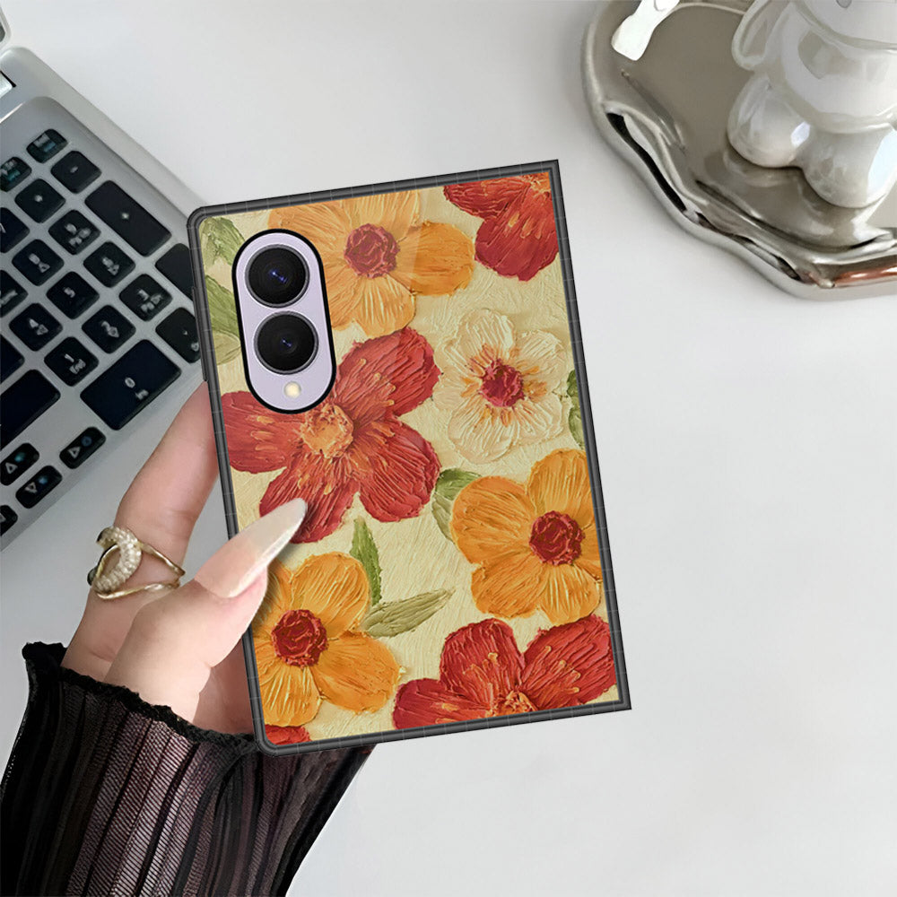 Samsung Galaxy Z Fold 8 Cover - Floral Series - Design 6 - Red & Orange - HQ Premium Shine Durable Shatterproof Case