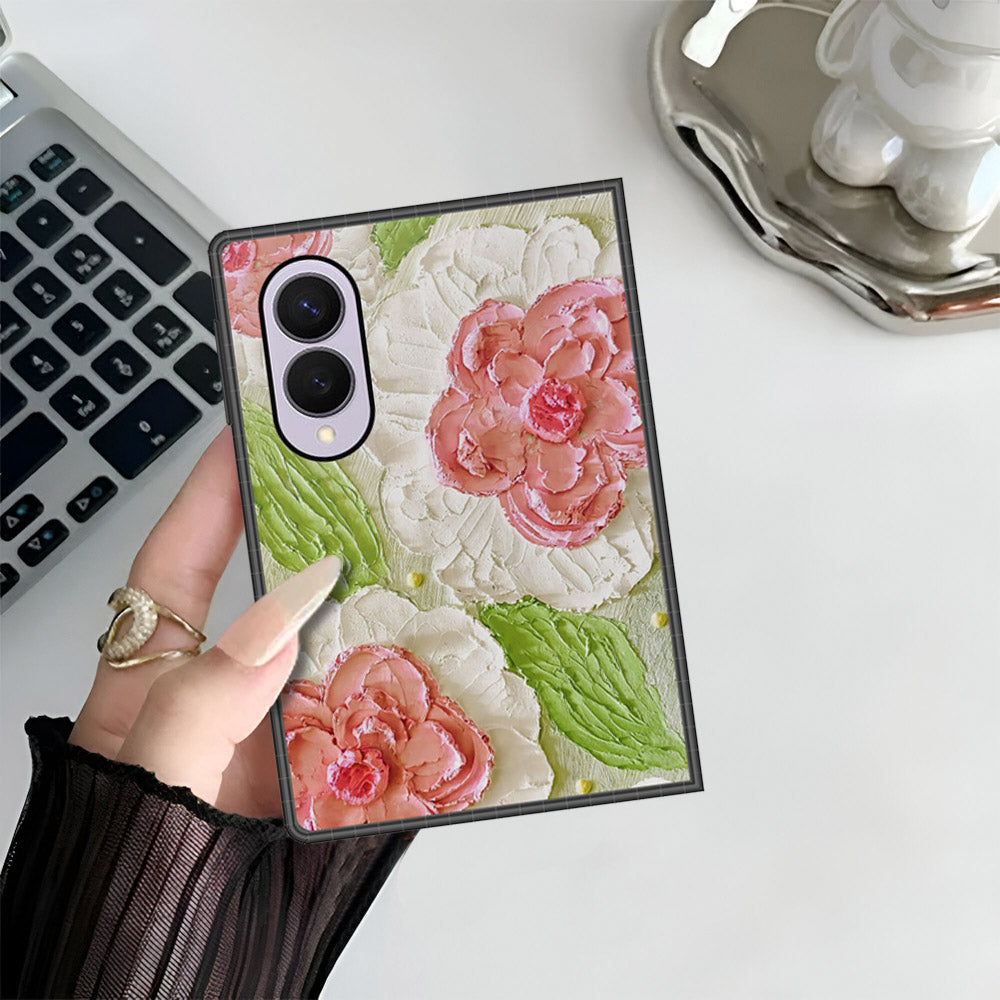 Samsung Galaxy Z Fold 8 Cover - Floral Series - Design 13 - Offwhite & Green - HQ Premium Shine Durable Shatterproof Case