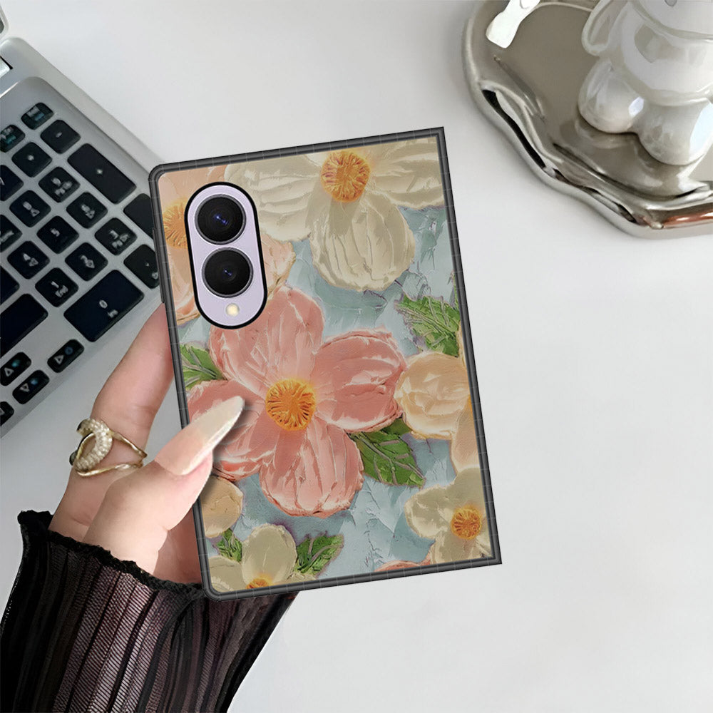 Samsung Galaxy Z Fold 8 Cover - Floral Series - Design 16 - Cyan & Pink - HQ Premium Shine Durable Shatterproof Case
