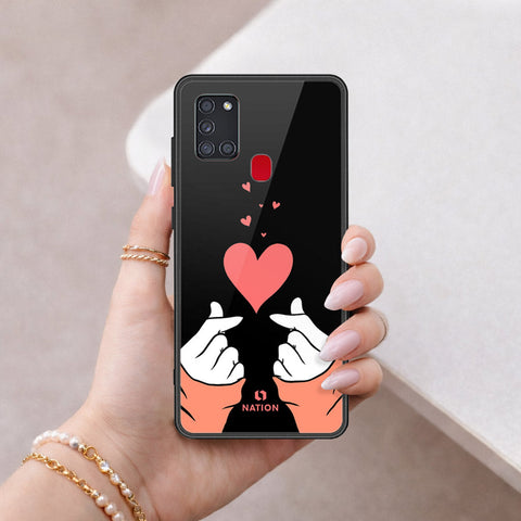 Samsung Galaxy A21s Cover - Onation Heart Series - HQ Ultra Shine Premium Infinity Glass Soft Silicon Borders Case