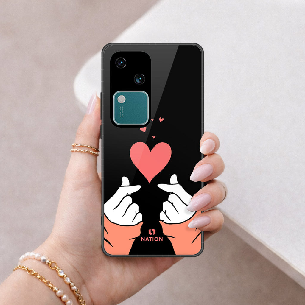 Vivo S18- ONation Heart Series - HQ Ultra Shine Premium Infinity Glass Soft Silicon Borders Case (Fast Delivery)(AW)