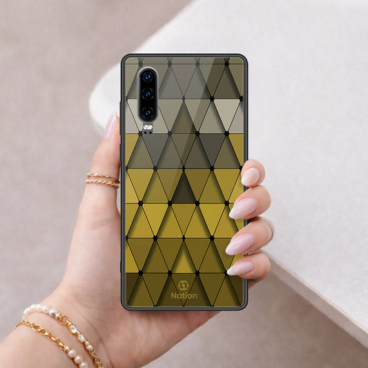 Huawei P30 Cover - ONation Pyramid Series - HQ Ultra Shine Premium Infinity Glass Soft Silicon Borders Case