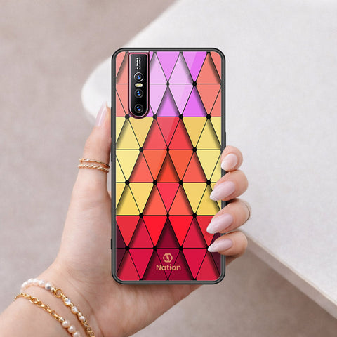 Vivo V15 Pro Cover - ONation Pyramid Series - HQ Ultra Shine Premium Infinity Glass Soft Silicon Borders Case