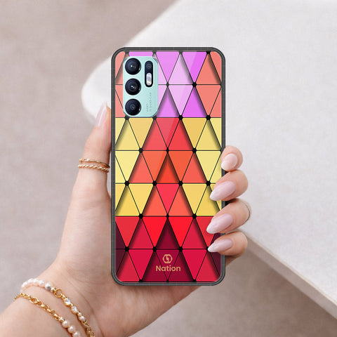 Oppo Reno 6 Cover - ONation Pyramid Series - HQ Ultra Shine Premium Infinity Glass Soft Silicon Borders Case