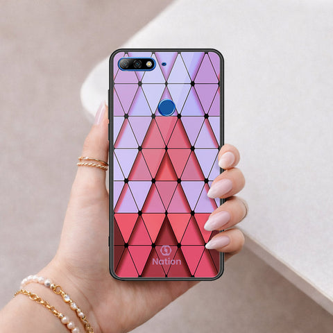 Huawei Honor 7C Cover - ONation Pyramid Series - HQ Ultra Shine Premium Infinity Glass Soft Silicon Borders Case