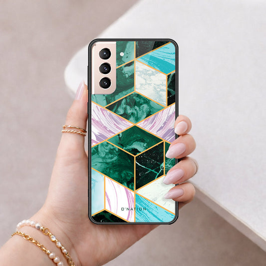 Samsung Galaxy S21 5G Cover - O'Nation Shades of Marble Series - HQ Ultra Shine Premium Infinity Glass Soft Silicon Borders Case