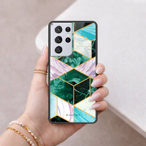 Samsung Galaxy S21 Ultra 5G Cover - O'Nation Shades of Marble Series - HQ Ultra Shine Premium Infinity Glass Soft Silicon Borders Case