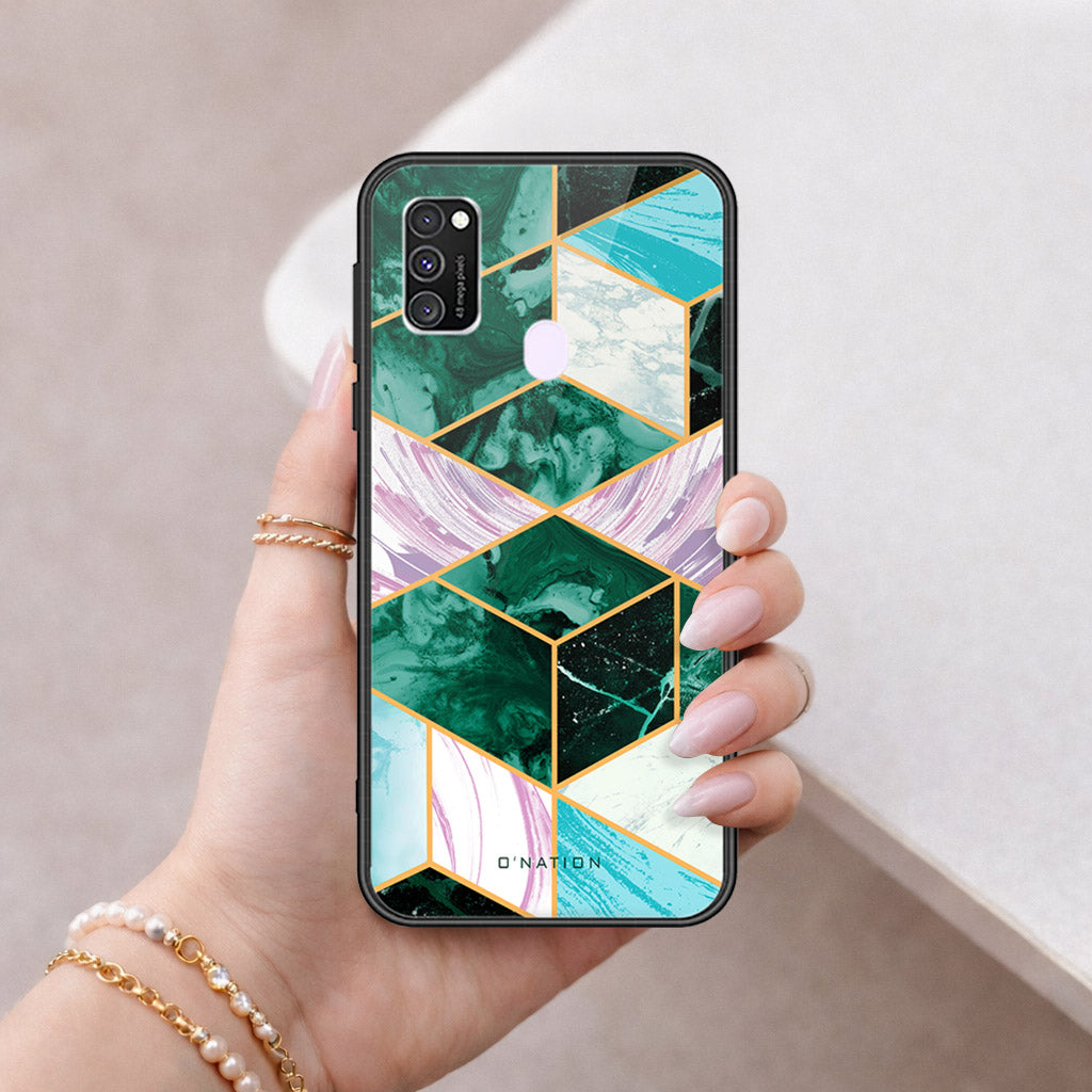 Samsung Galaxy M30s Cover - O'Nation Shades of Marble Series - HQ Ultra Shine Premium Infinity Glass Soft Silicon Borders Case