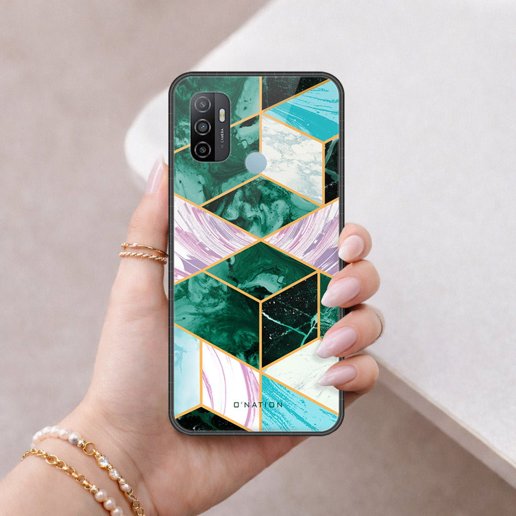 Oppo A53 Cover - O'Nation Shades of Marble Series - HQ Ultra Shine Premium Infinity Glass Soft Silicon Borders Case