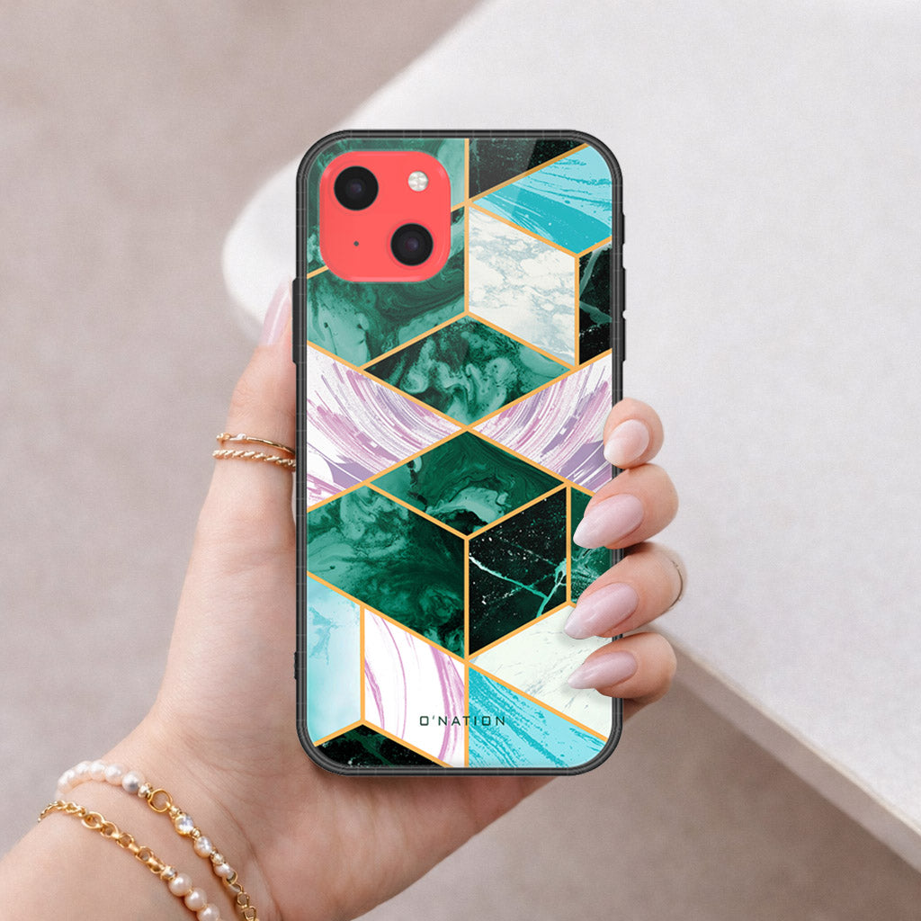 iPhone 13 Mini Cover - O'Nation Shades of Marble Series - HQ Ultra Shine Premium Infinity Glass Soft Silicon Borders Case