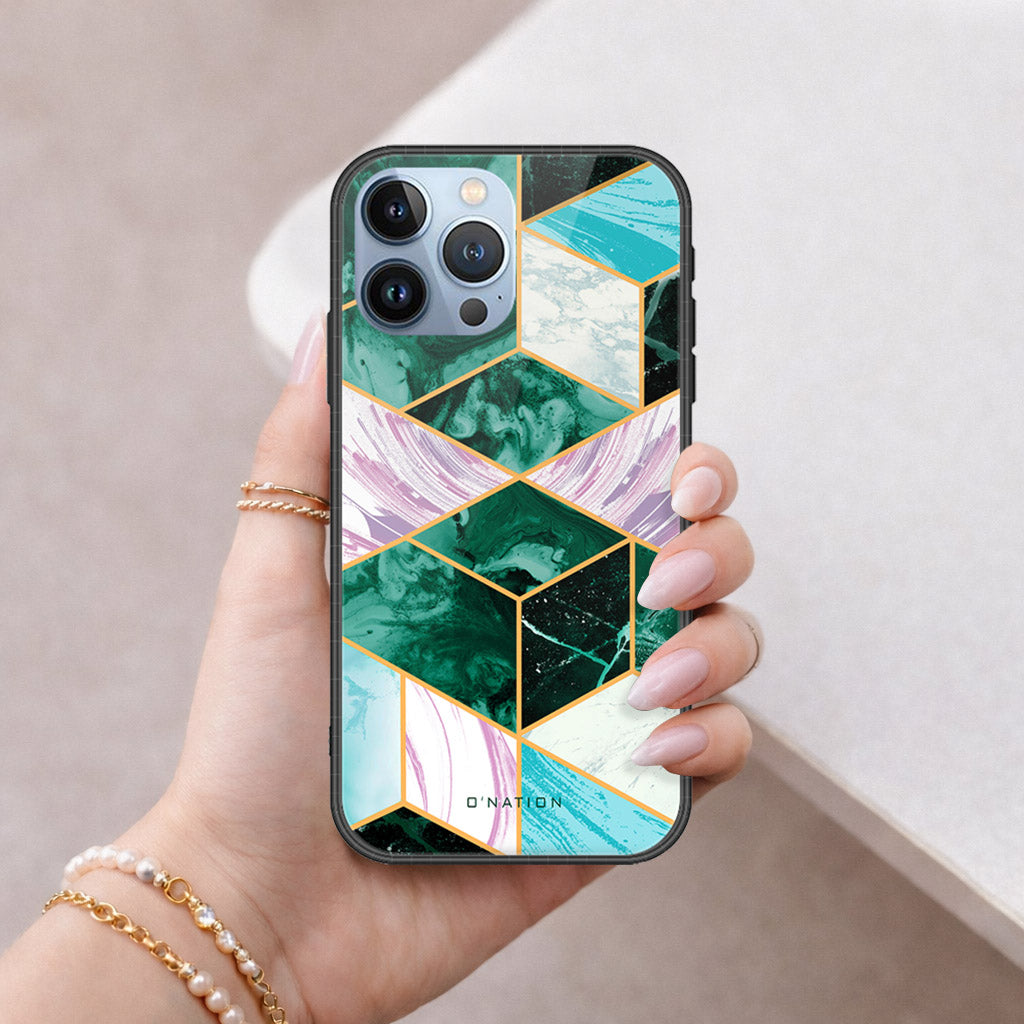 iPhone 13 Pro Max Cover - O'Nation Shades of Marble Series - HQ Ultra Shine Premium Infinity Glass Soft Silicon Borders Case