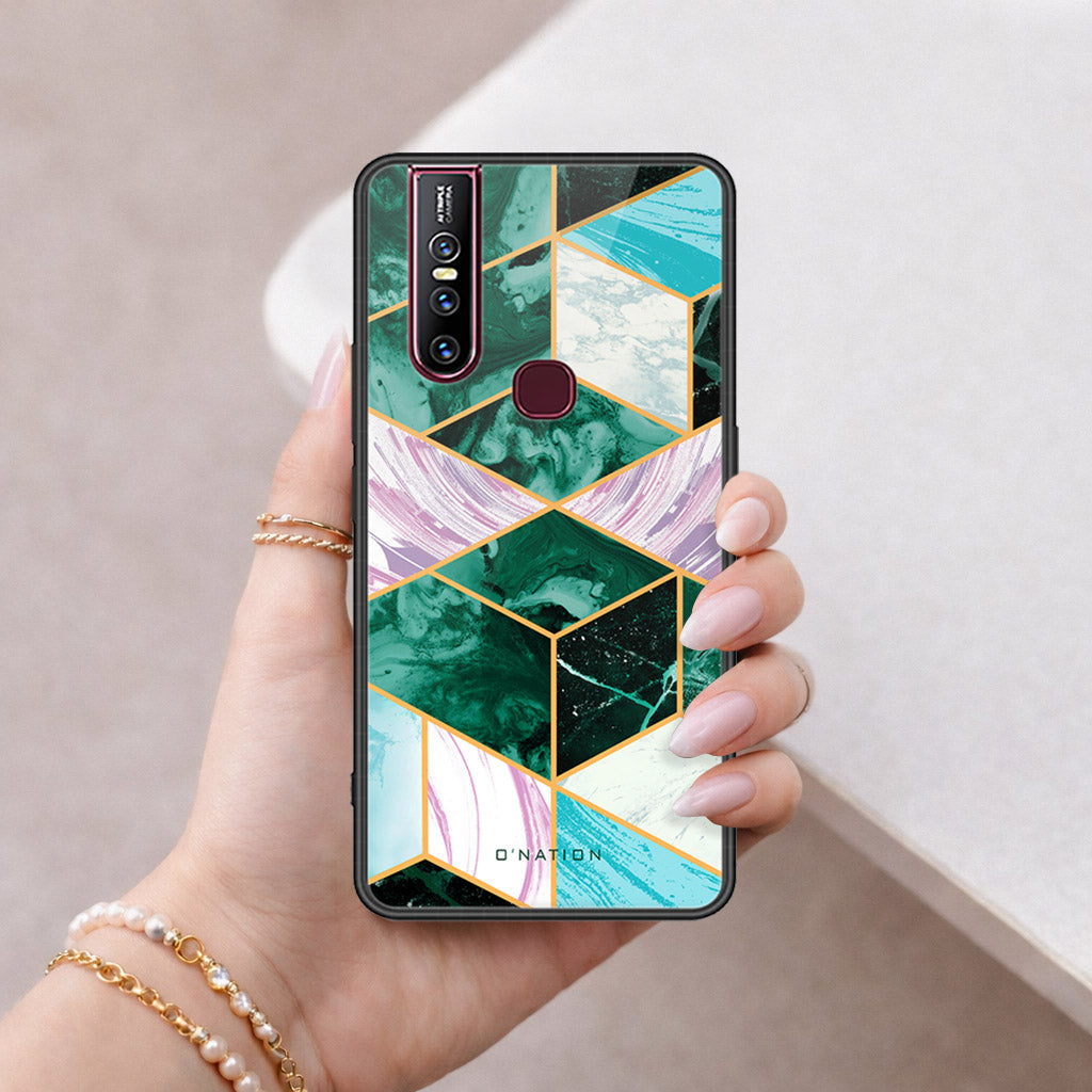 Vivo V15 Cover - O'Nation Shades of Marble Series - HQ Ultra Shine Premium Infinity Glass Soft Silicon Borders Case