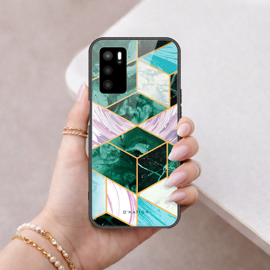 Oppo A16 Cover - O'Nation Shades of Marble Series - HQ Ultra Shine Premium Infinity Glass Soft Silicon Borders Case