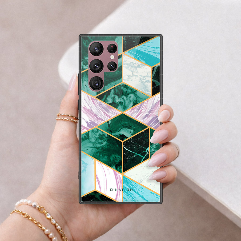 Samsung Galaxy S22 Ultra 5G Cover - O'Nation Shades of Marble Series - HQ Ultra Shine Premium Infinity Glass Soft Silicon Borders Case