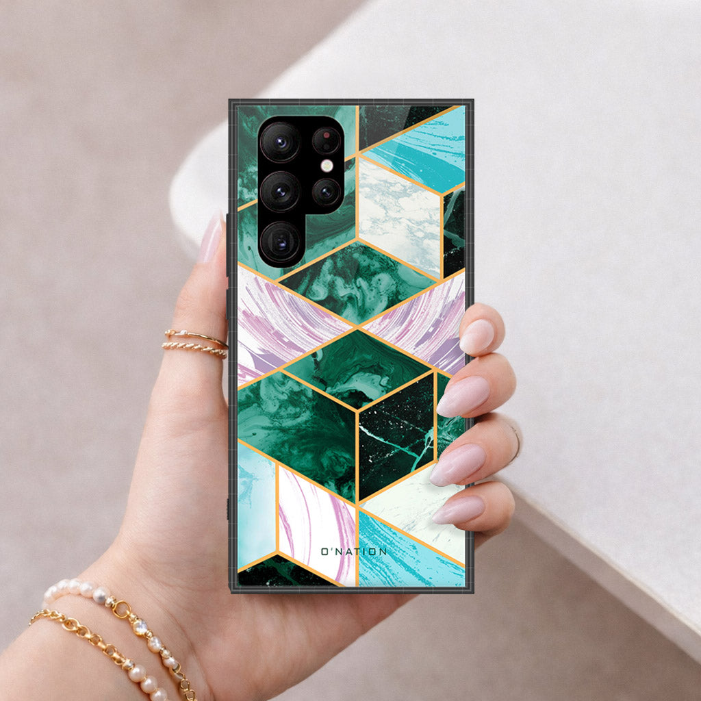 Samsung Galaxy S23 Ultra 5G Cover - O'Nation Shades of Marble Series - HQ Ultra Shine Premium Infinity Glass Soft Silicon Borders Case