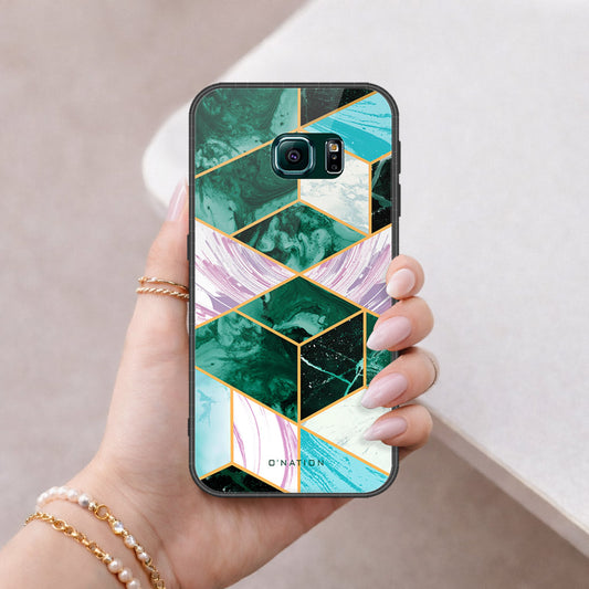 Samsung Galaxy S6 Edge Cover - O'Nation Shades of Marble Series - HQ Ultra Shine Premium Infinity Glass Soft Silicon Borders Case