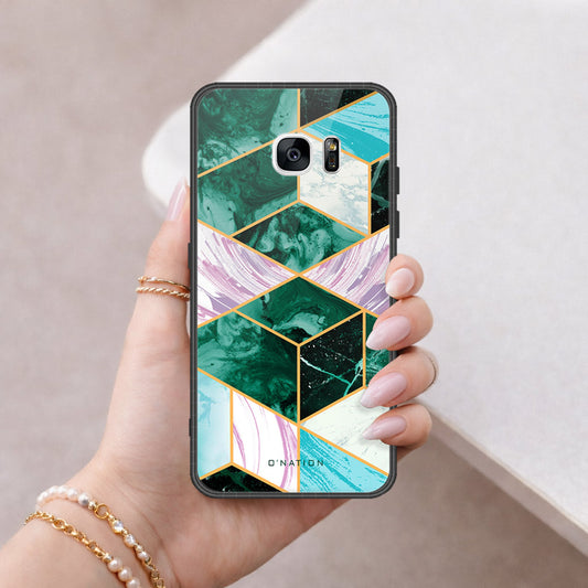 Samsung Galaxy S7 Edge Cover - O'Nation Shades of Marble Series - HQ Ultra Shine Premium Infinity Glass Soft Silicon Borders Case