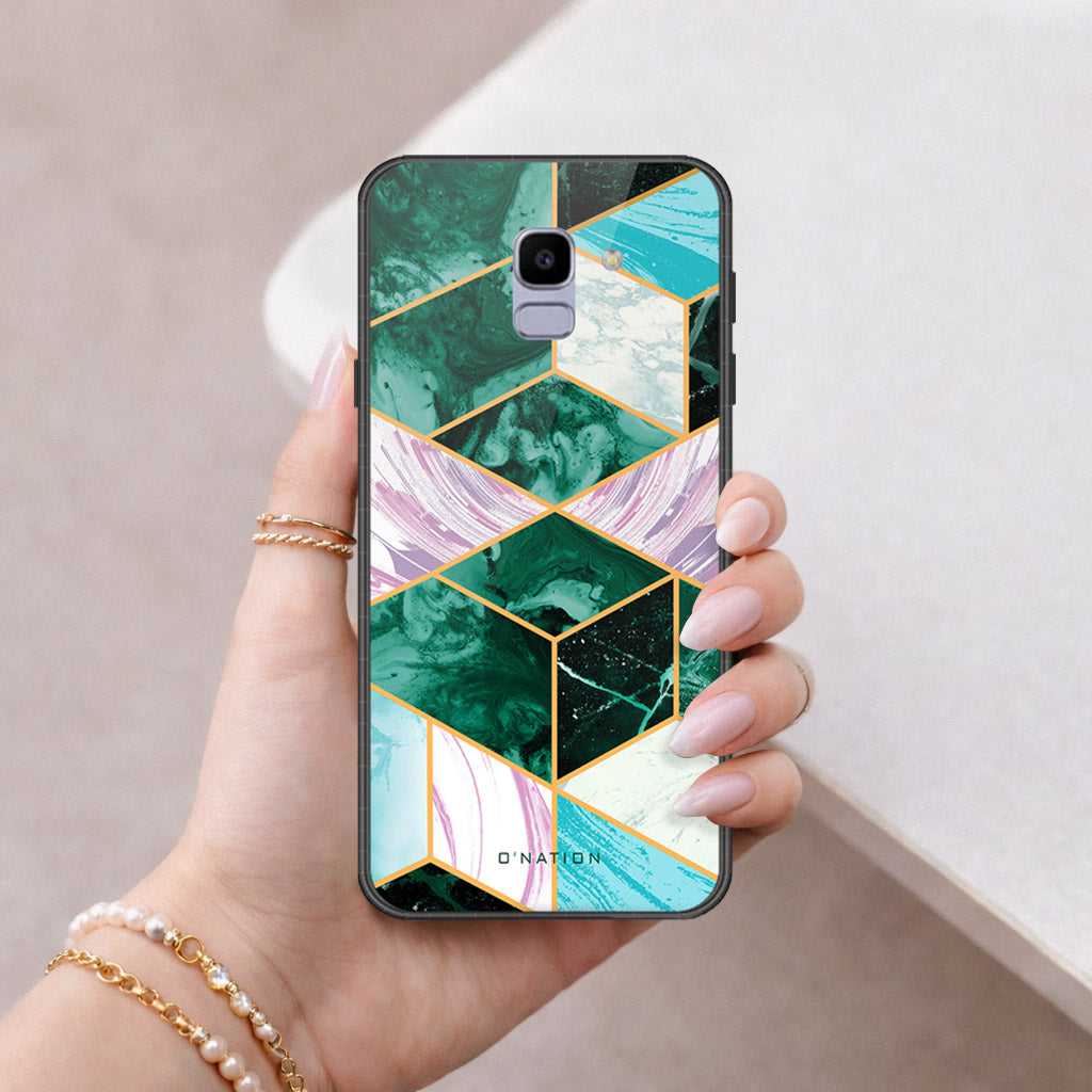 Samsung Galaxy J6 Cover - O'Nation Shades of Marble Series - HQ Ultra Shine Premium Infinity Glass Soft Silicon Borders Case