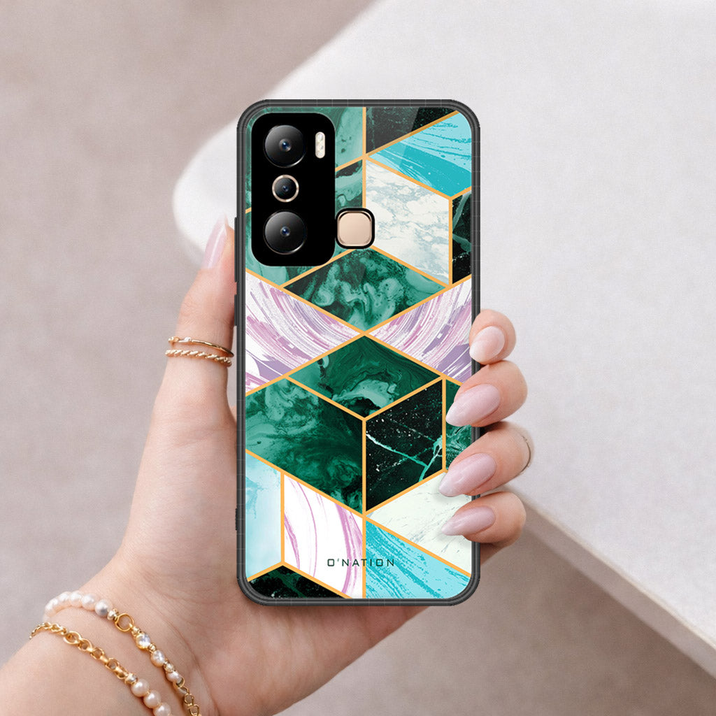 Infinix Hot 20i Cover - O'Nation Shades of Marble Series - HQ Ultra Shine Premium Infinity Glass Soft Silicon Borders Case