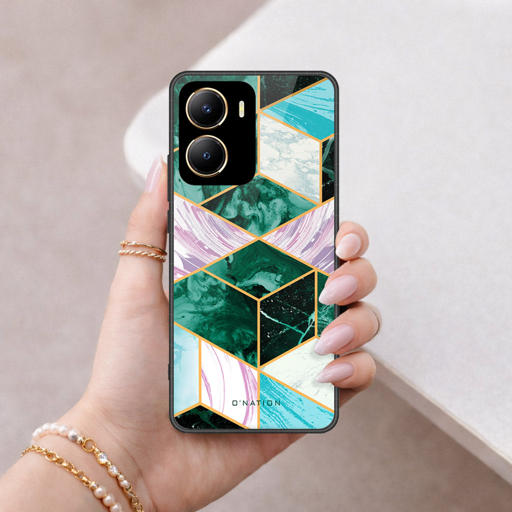 Vivo Y16 Cover - O'Nation Shades of Marble Series - HQ Ultra Shine Premium Infinity Glass Soft Silicon Borders Case