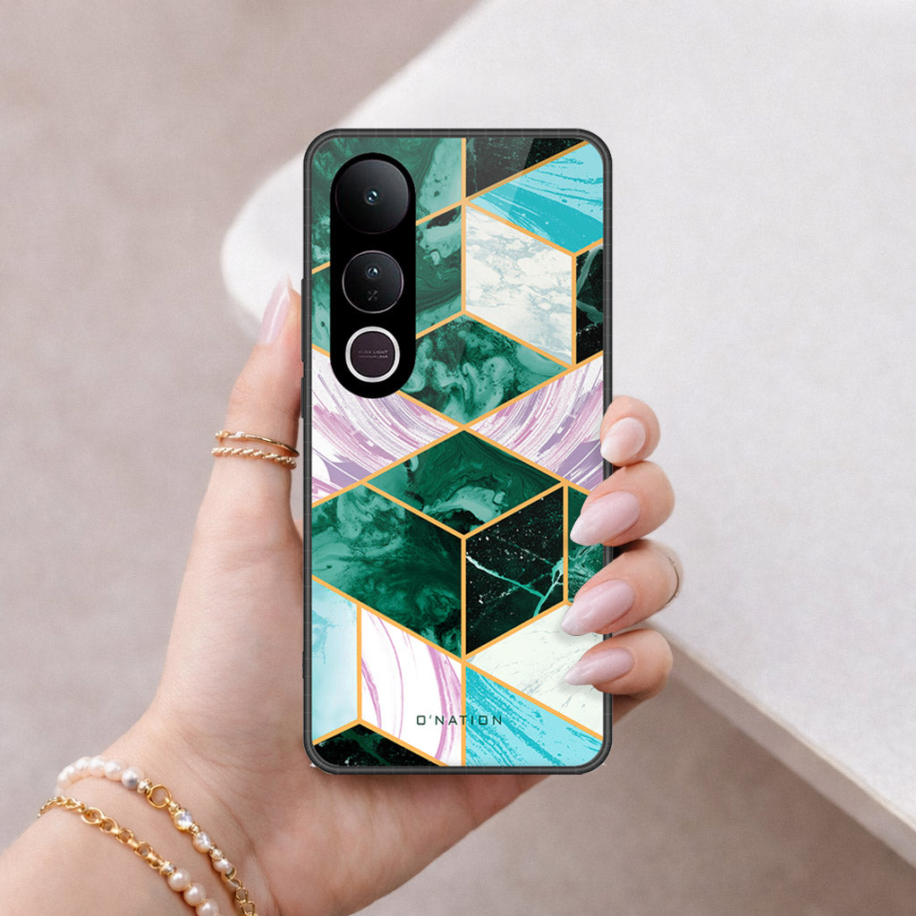 Vivo V50 Lite Cover - O'Nation Shades of Marble Series - HQ Ultra Shine Premium Infinity Glass Soft Silicon Borders Case