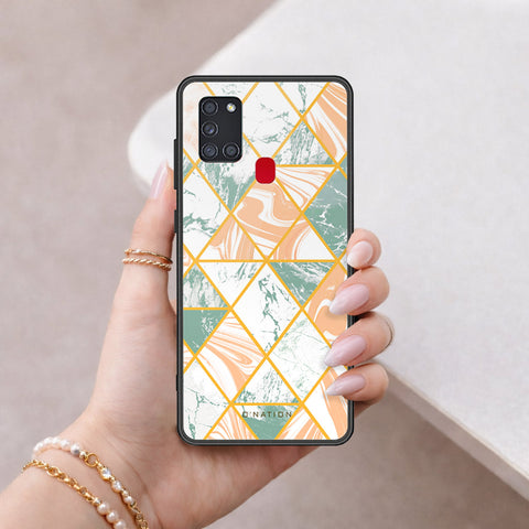 Samsung Galaxy A21s Cover - O'Nation Shades of Marble Series - HQ Ultra Shine Premium Infinity Glass Soft Silicon Borders Case