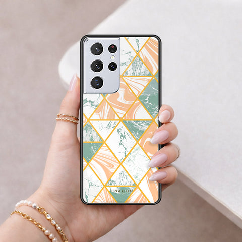 Samsung Galaxy S21 Ultra 5G Cover - O'Nation Shades of Marble Series - HQ Ultra Shine Premium Infinity Glass Soft Silicon Borders Case
