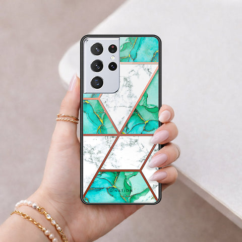 Samsung Galaxy S21 Ultra 5G Cover - O'Nation Shades of Marble Series - HQ Ultra Shine Premium Infinity Glass Soft Silicon Borders Case