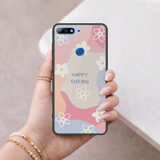 Huawei Y7 2018 Cover - Happy Series - HQ Ultra Shine Premium Infinity Glass Soft Silicon Borders Case