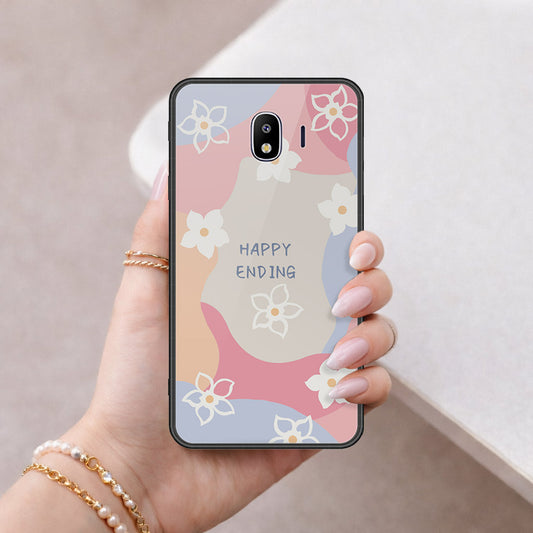Samsung Galaxy J4 2018 Cover - Happy Series - HQ Ultra Shine Premium Infinity Glass Soft Silicon Borders Case