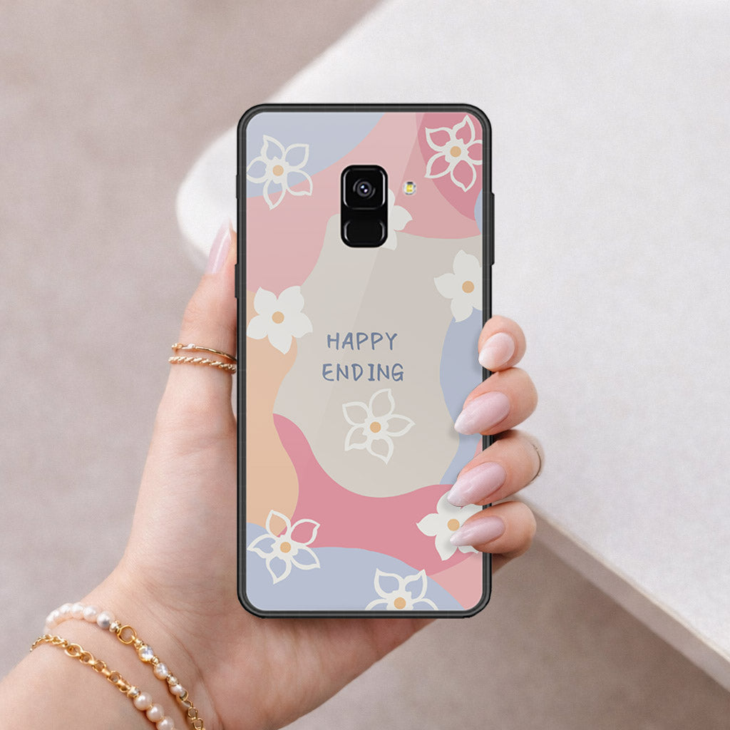 Samsung Galaxy A8 2018 Cover - Happy Series - HQ Ultra Shine Premium Infinity Glass Soft Silicon Borders Case