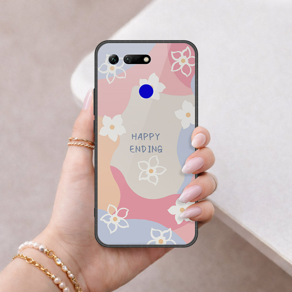 Huawei Honor View 20 Cover - Happy Series - HQ Ultra Shine Premium Infinity Glass Soft Silicon Borders Case