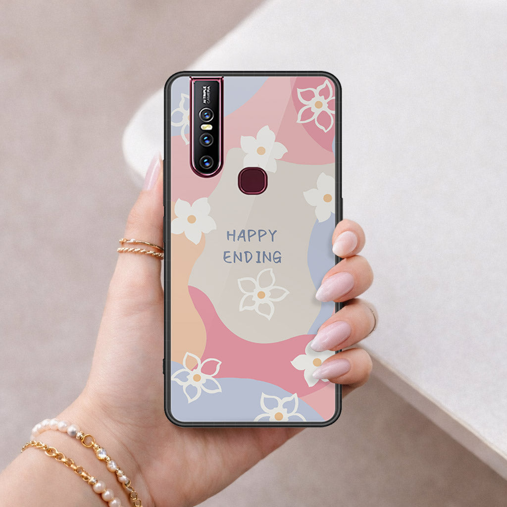 Vivo V15 Cover - Happy Series - HQ Ultra Shine Premium Infinity Glass Soft Silicon Borders Case