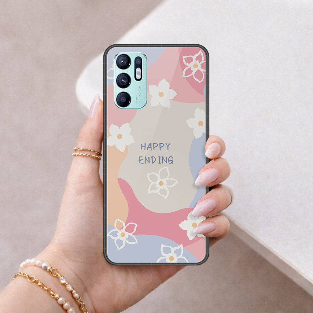 Oppo Reno 6 Cover - Happy Series - HQ Ultra Shine Premium Infinity Glass Soft Silicon Borders Case