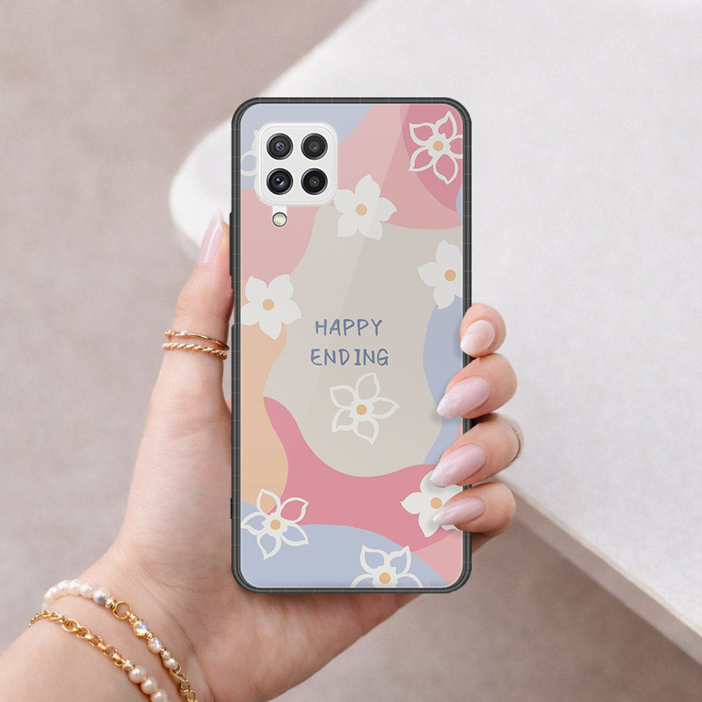 Samsung Galaxy M22 Cover - Happy Series - HQ Ultra Shine Premium Infinity Glass Soft Silicon Borders Case